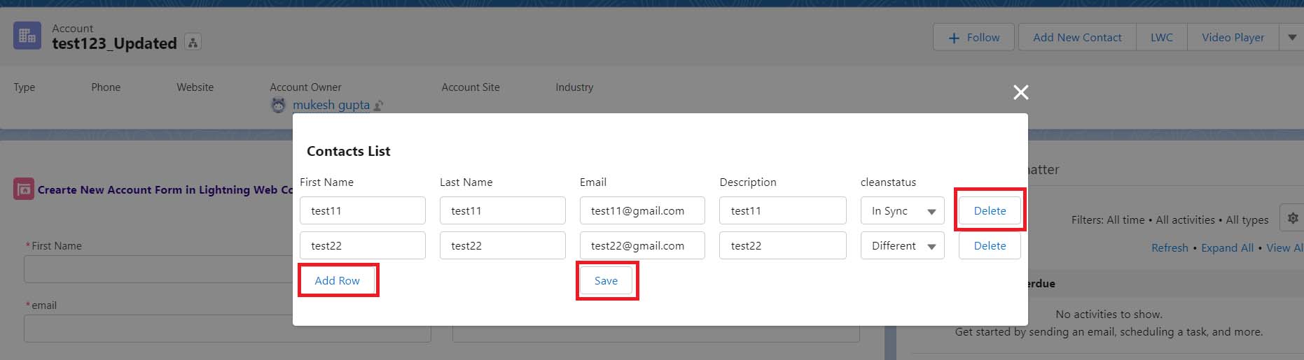 Add and Delete rows by Lightning Web Component in table Salesforce